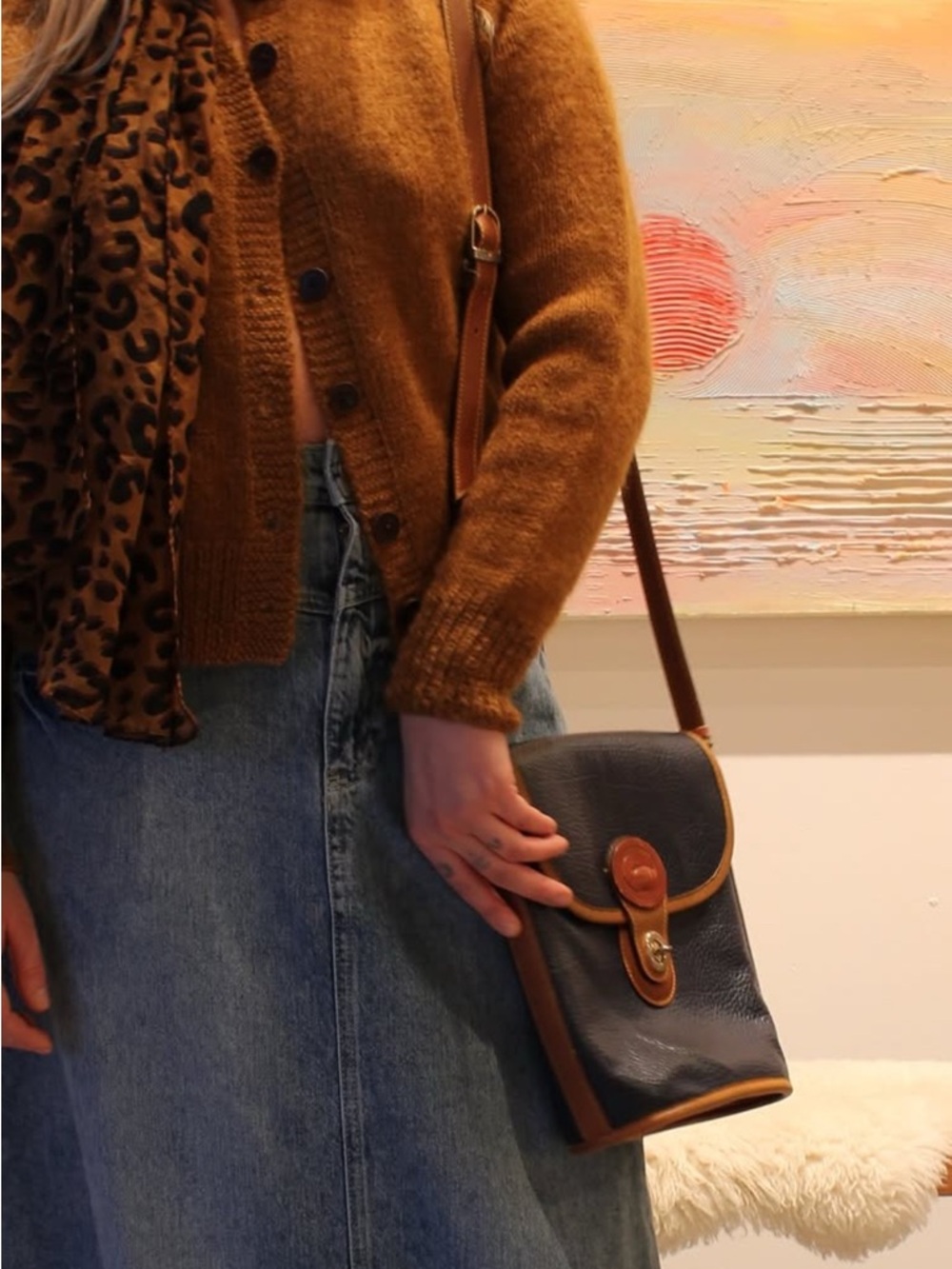 Dooney & Bourke Leather Crossbody Bag in Navy and Brown - Picture 2 of 3